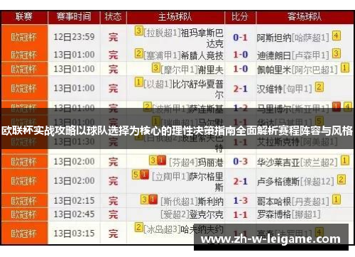 欧联杯实战攻略以球队选择为核心的理性决策指南全面解析赛程阵容与风格